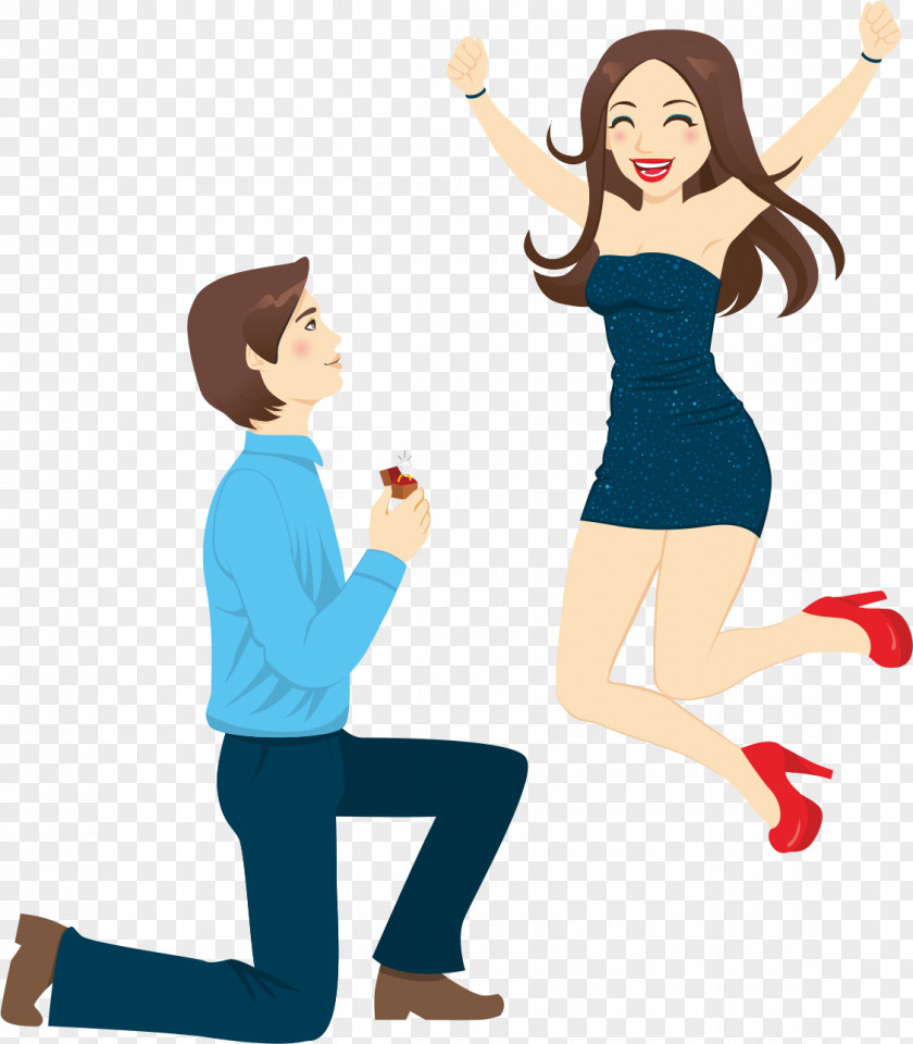 Happy Couple Marriage Proposal Cartoon Clip Art PNG