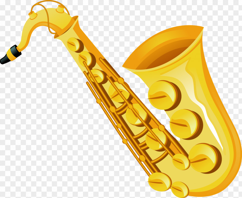 Vector Hand Painted Gold Saxophone Baritone Musical Instrument PNG