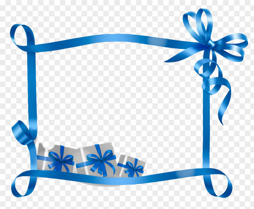 Blue Ribbon Gift Decoration Bar Frame Christmas Name Tag Template Holiday PNG