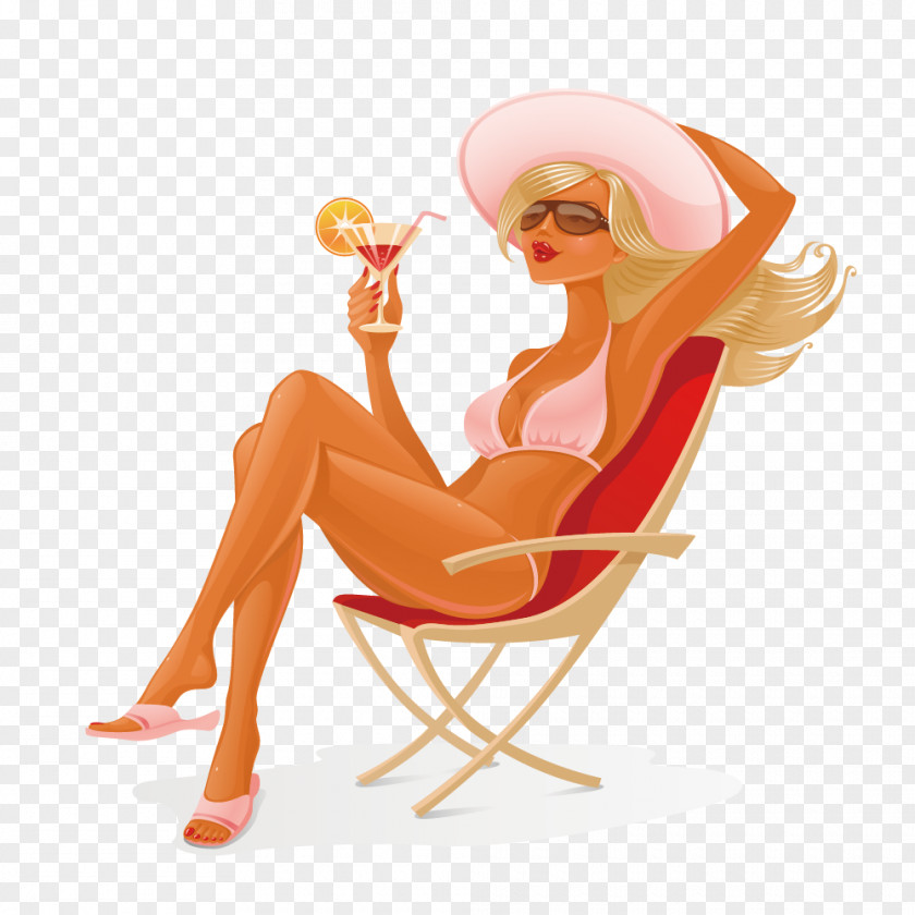 Bikini Girl Sitting In Beach Chairs Drink PNG sitting in beach chairs drink, woman siting on armchair illustration clipart PNG
