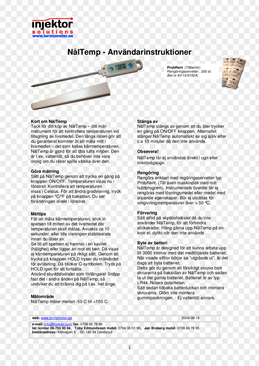 Vi Manual Thermometer Document Temperature Sensor Egenkontroll PNG