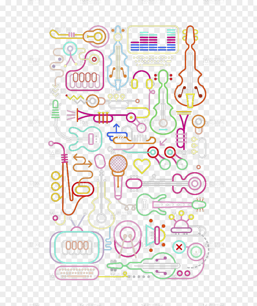 Music Euclidean Illustration PNG Illustration, Hand-painted material of various musical instruments clipart PNG