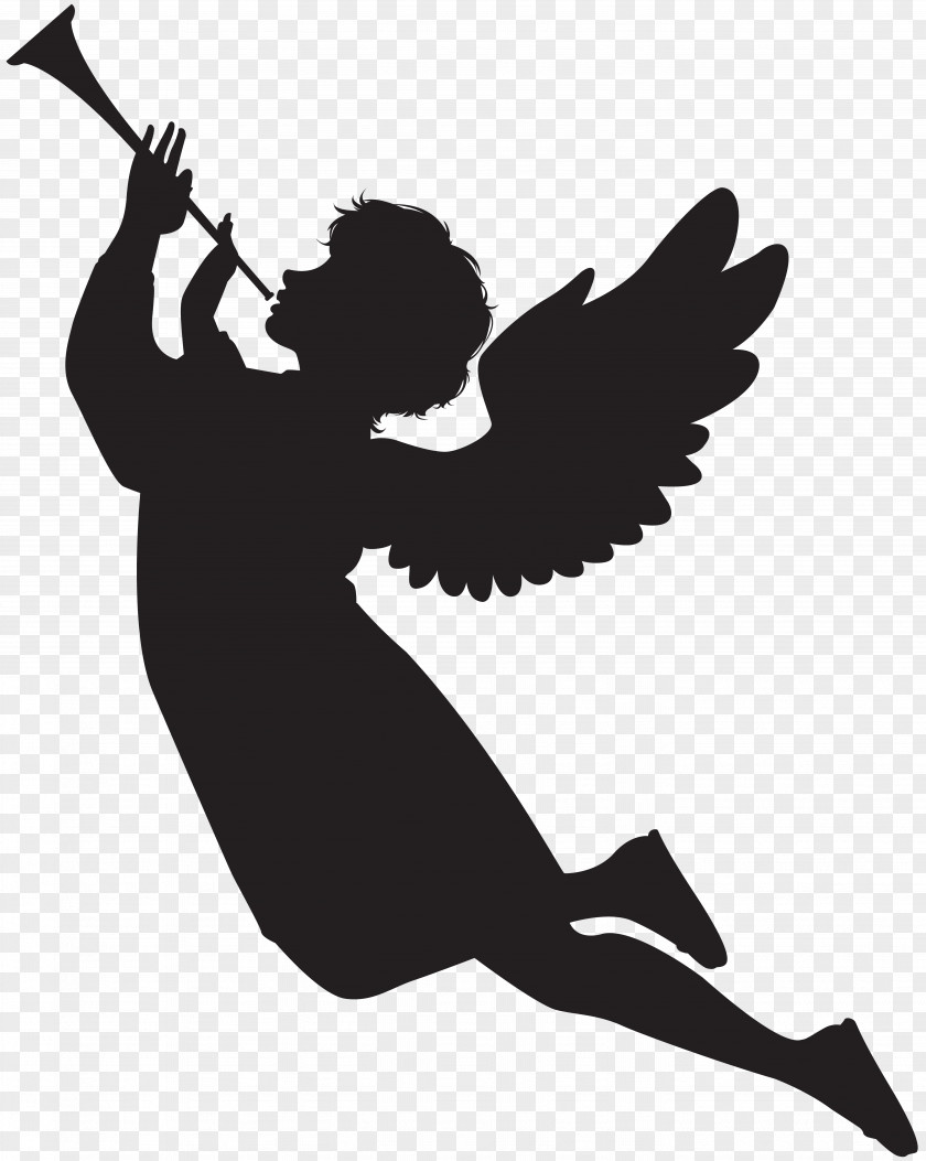 Angel With Fanfare Silhouette Clip Art Image PNG