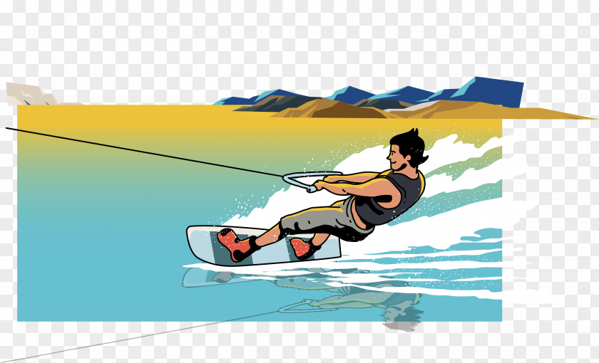Sea Skateboard Vector Wakeboarding Kitesurfing Cartoon Illustration PNG