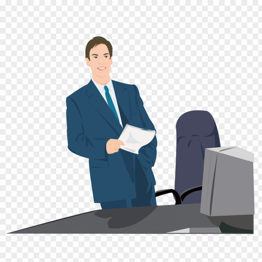 Wearing A Suit In Front Of The Computer Leader Euclidean Vector Illustration PNG