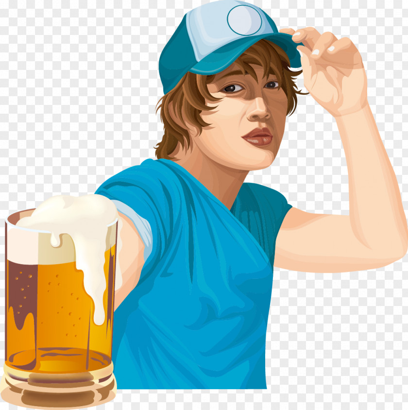 Vector Man Drinking Beer Guy Smiley Male Cartoon Clip Art PNG