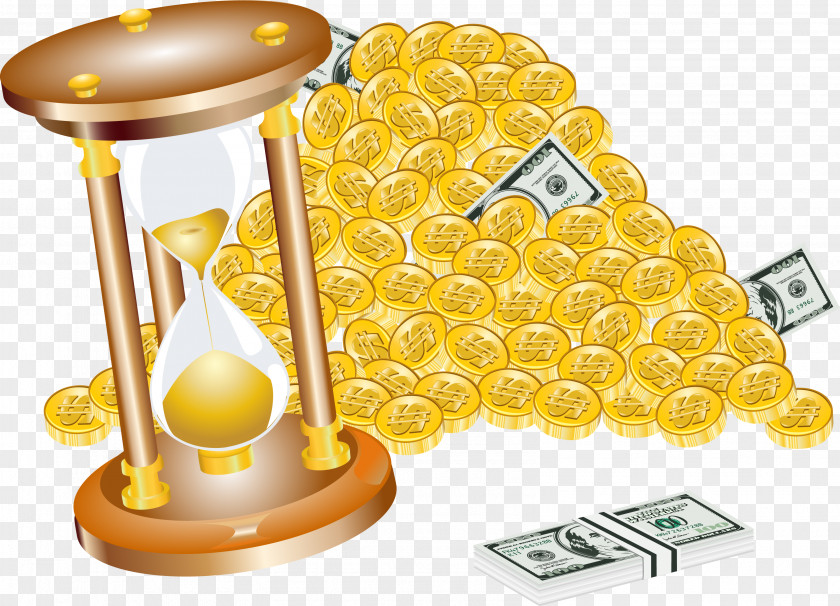 Gold Hourglass Money Cartoon Banknote PNG