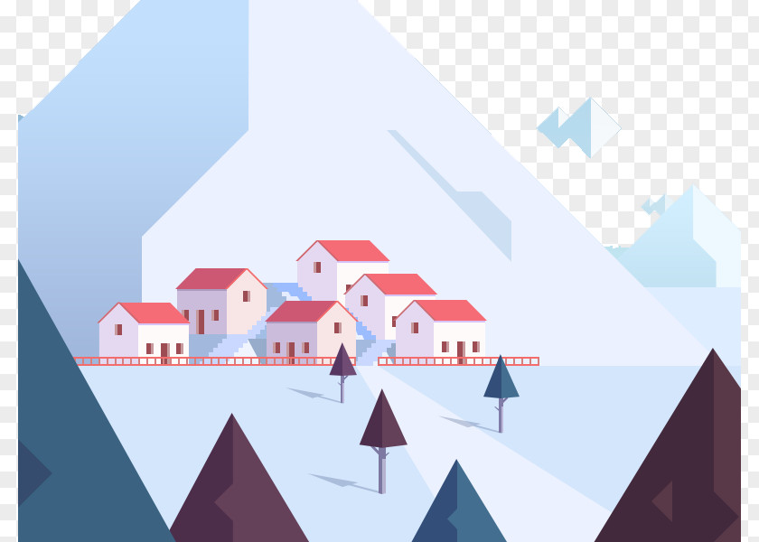 Snow-capped Mountains Of The Town Flat Drawing Illustration PNG