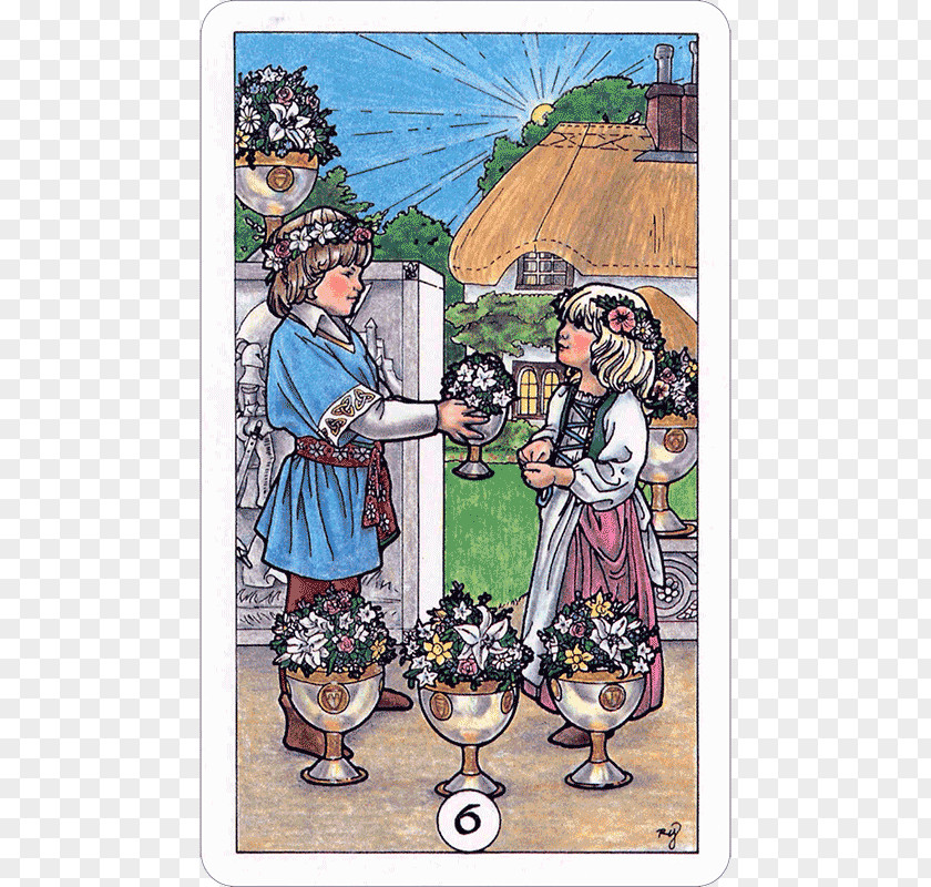 The Robin Wood Tarot Suit Of Cups Six Playing Card PNG