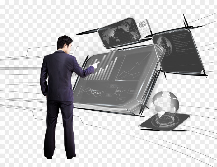 Business Man Looking At Data Center Download PNG