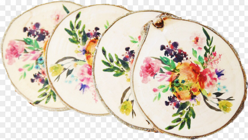 Watercolor Flower Set Plate Porcelain Saucer Cut Flowers Tableware PNG