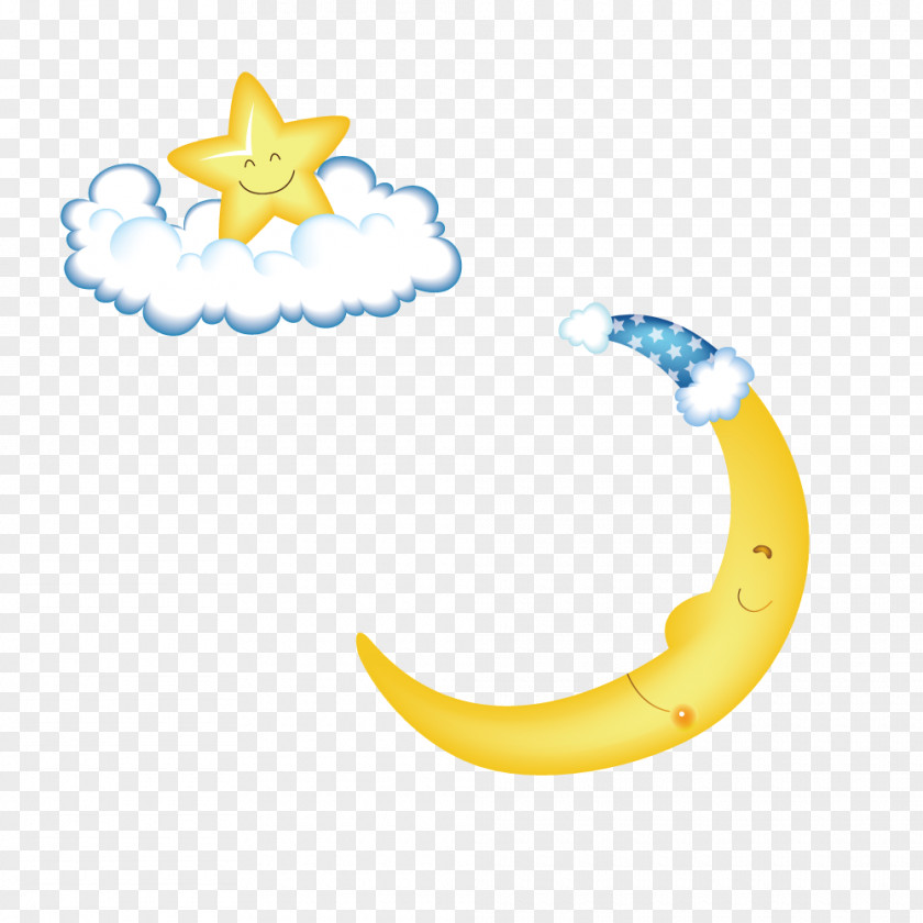 Wearing A Hat Cute Moon And Stars On The Clouds Designer Clip Art PNG