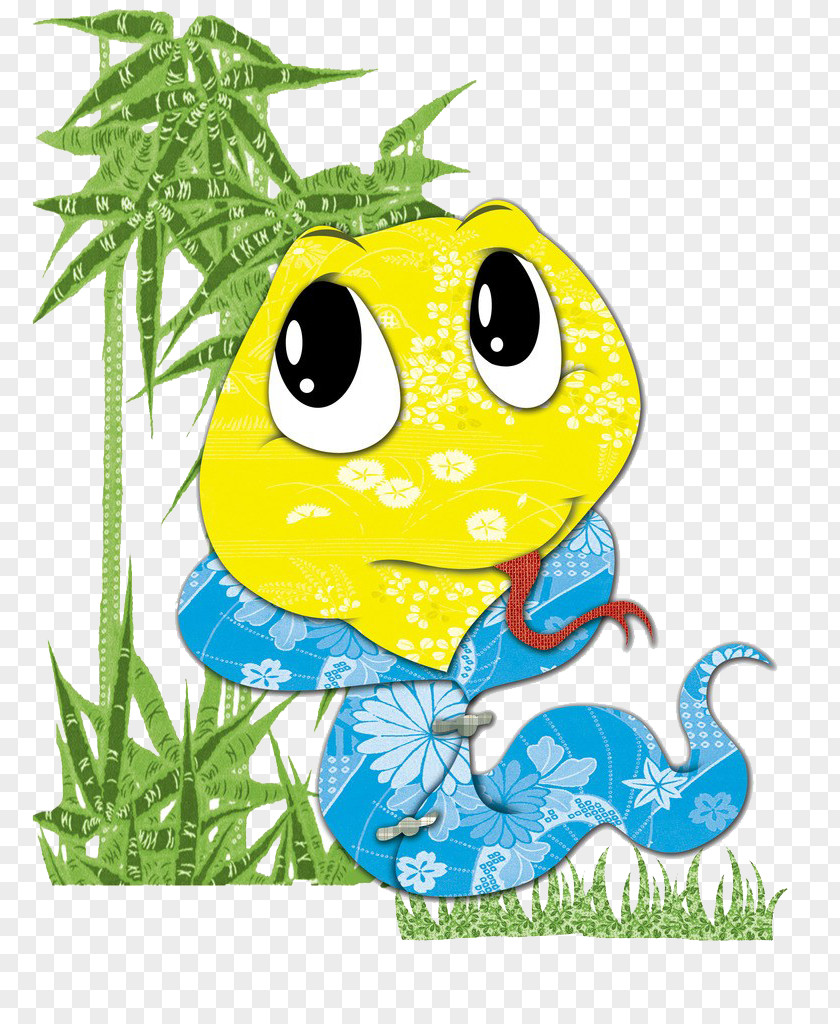 Cartoon Snake And Bamboo Drawing Illustration PNG