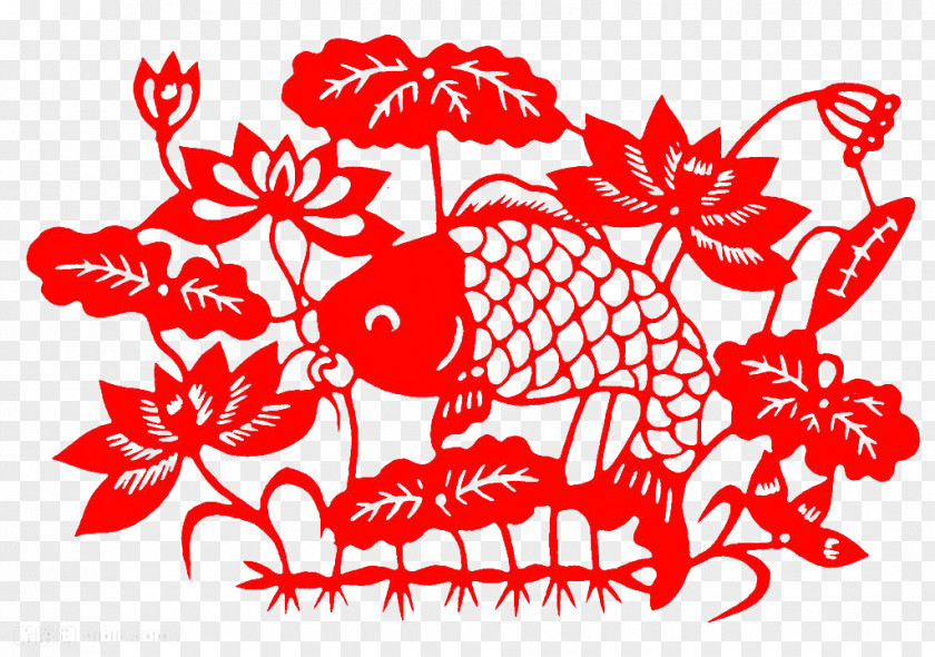 Lotus Carp Red Paper-cut Papercutting Chinese New Year Paper Cutting PNG