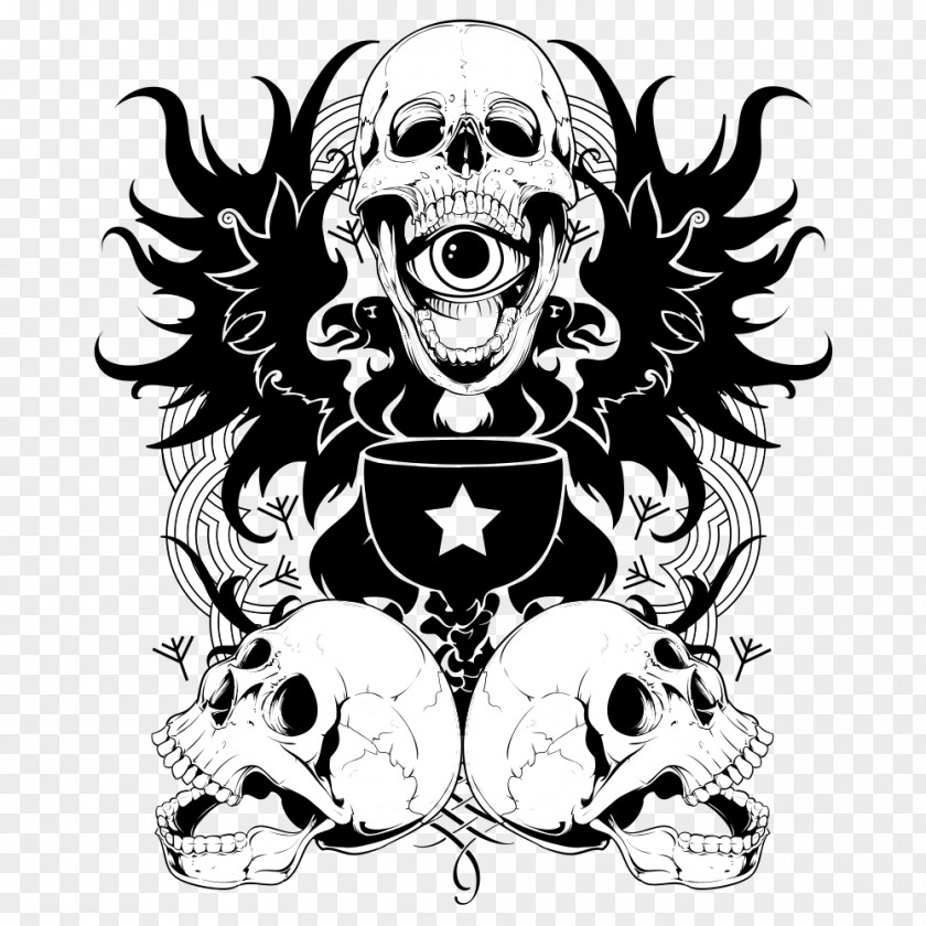 Vector Black Skull T-shirt Logo Clip Art PNG