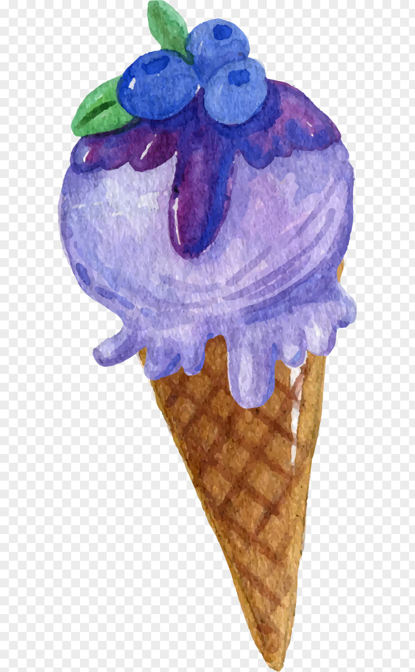Vector Hand Painted Blueberry Ice Cream Cone Sorbet PNG