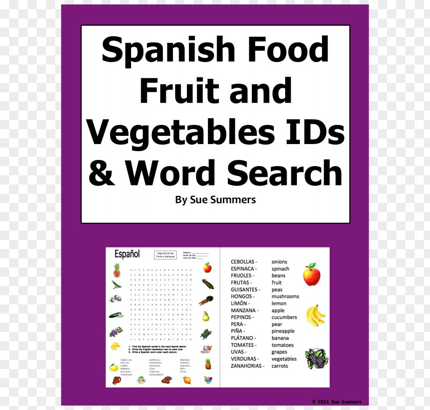Vegetable Fruit Document Spanish Language Word Search PNG