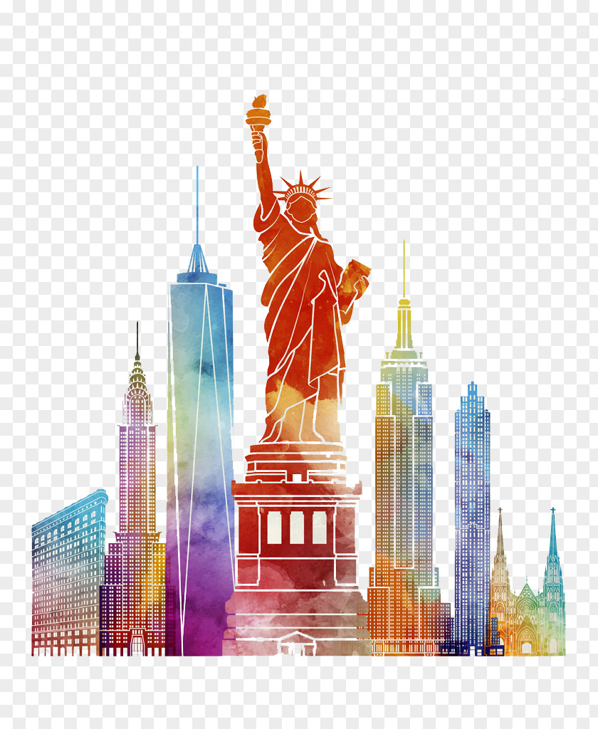 Watercolor New York Comics City Poster Painting Illustration PNG