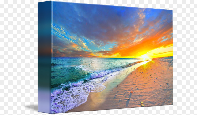 Beach At Sunset Sky Shore Blue Painting PNG