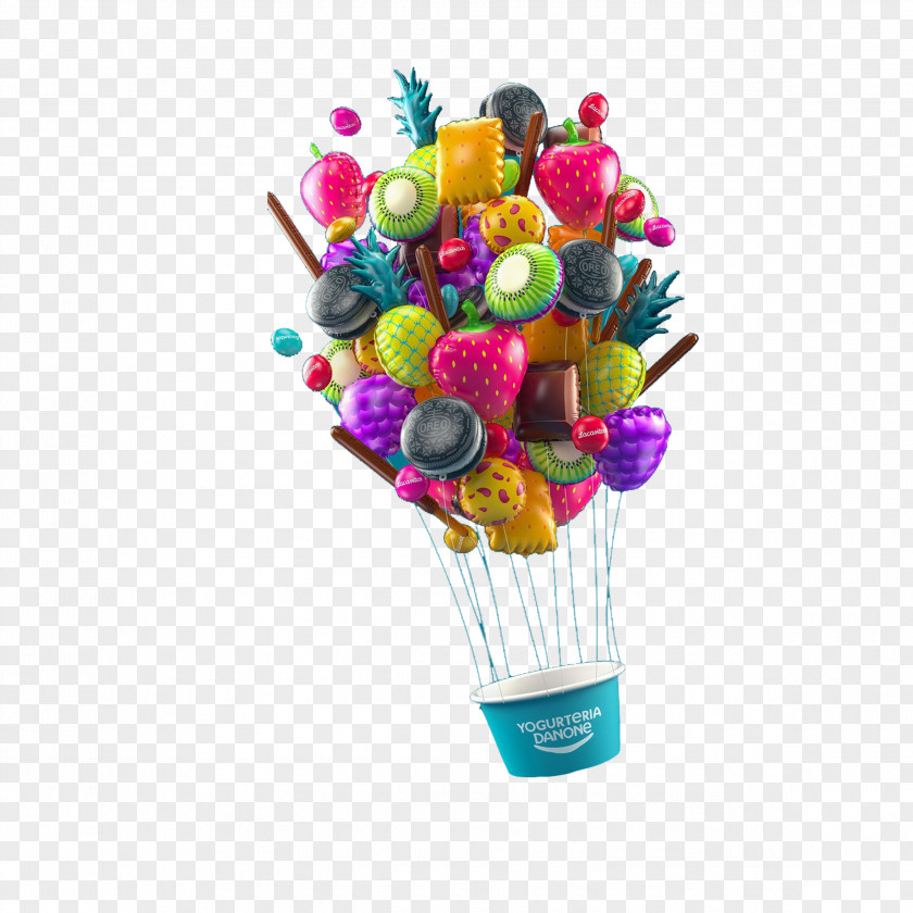 Creative Hot Air Balloon Ice Cream Fruit PNG