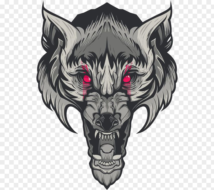 Black And White Red-eyed Wolf Creative Perspective Red Eye Green Blue PNG
