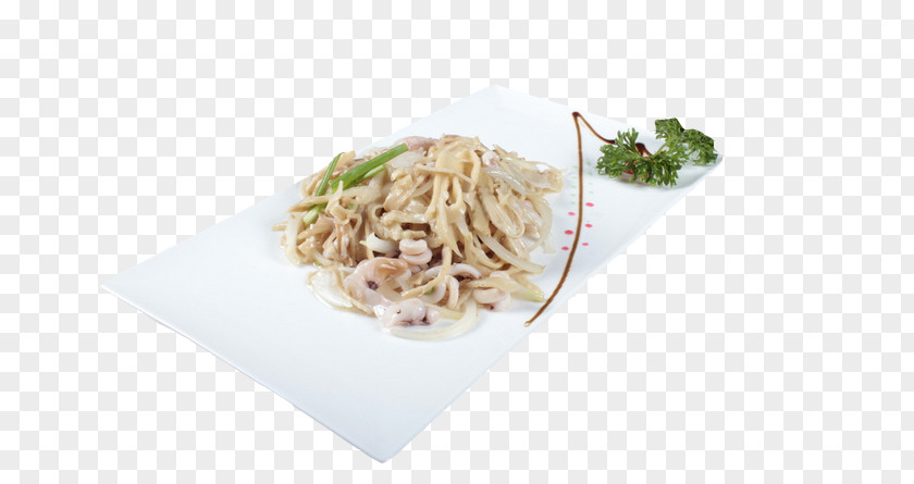 Fried Squid Shredded Bamboo Shoots Menma Vegetarian Cuisine Spaghetti Thai Chinese Noodles PNG