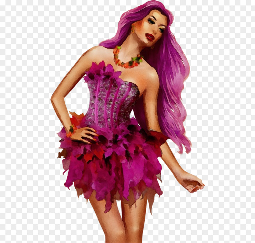 Wig Cocktail Dress Watercolor Background PNG