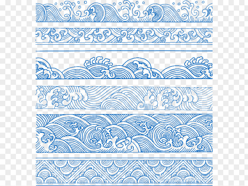 Blue Chinese Wind Wave Pattern Decoration China PNG