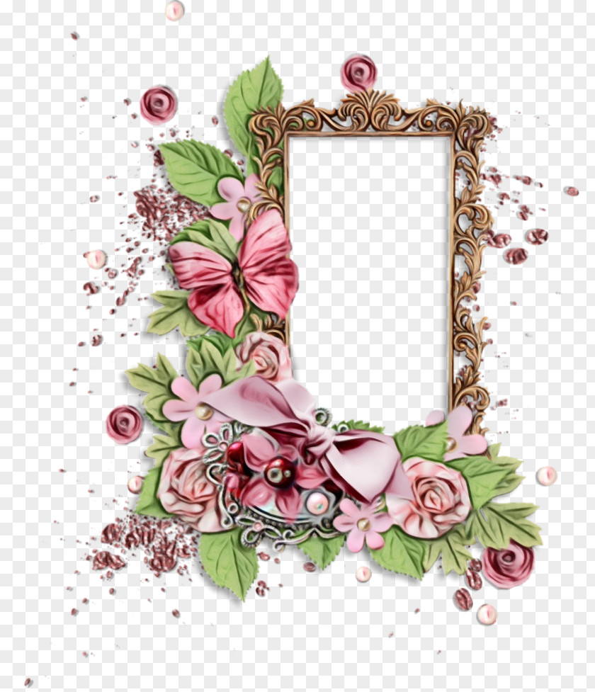 Heart Interior Design Watercolor Flowers Frame PNG