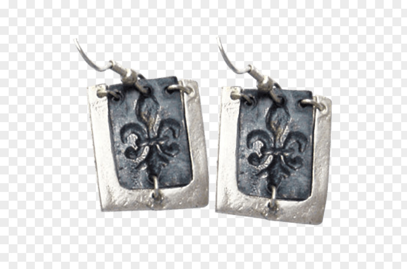 Silver Locket Earring Rectangle Fleur-de-lis PNG
