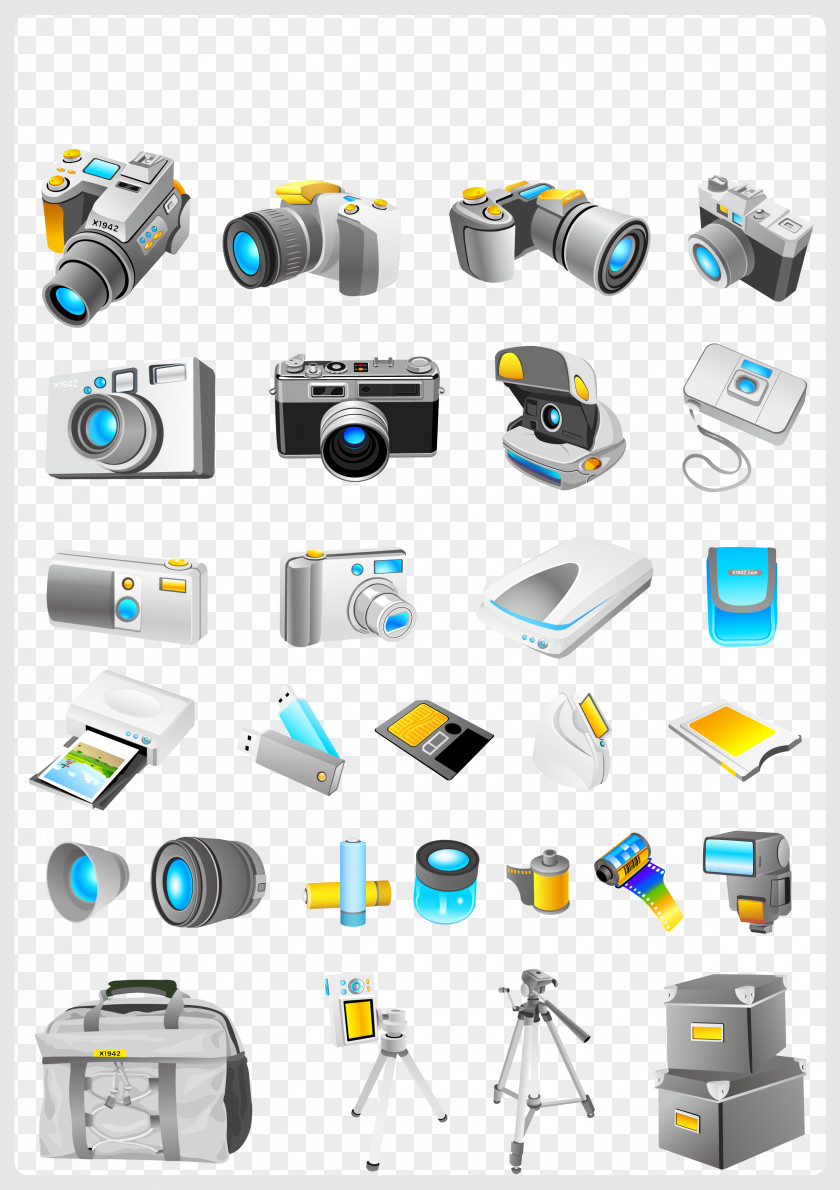 Various Camera Technology Products Vector Photographic Film Adobe Illustrator Icon PNG