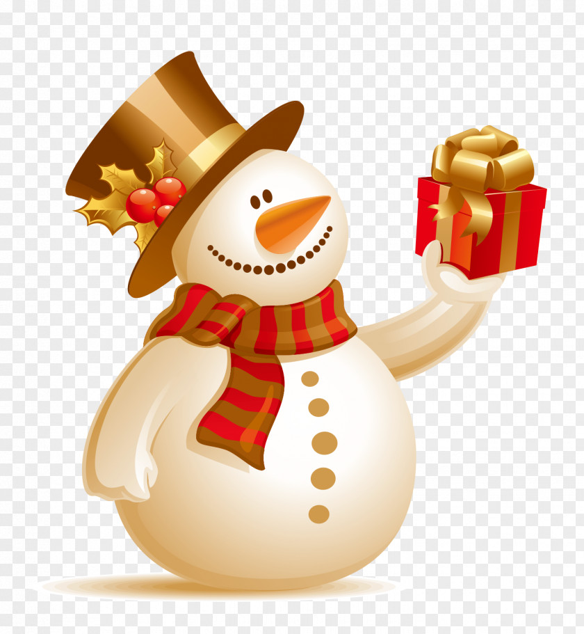 Snowman Holding Gift Vector Christmas Wallpaper PNG