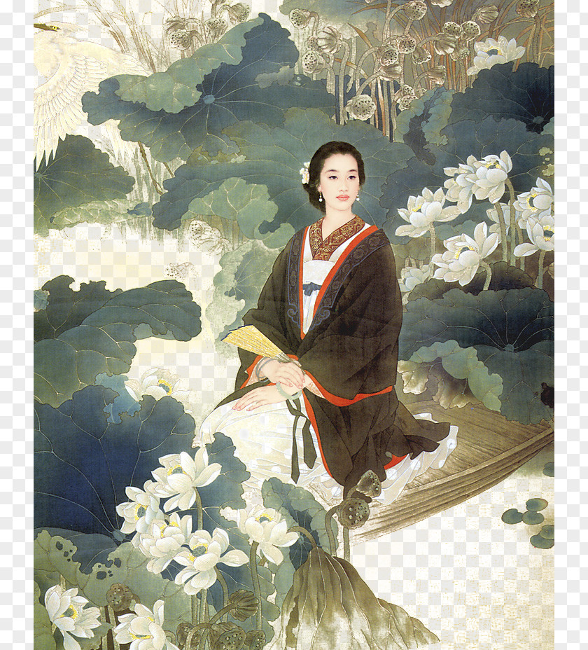 Ancient Woman Chinese Painting Art Oil PNG