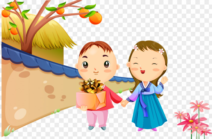 Cartoon Couple Holding Gifts Clip Art PNG