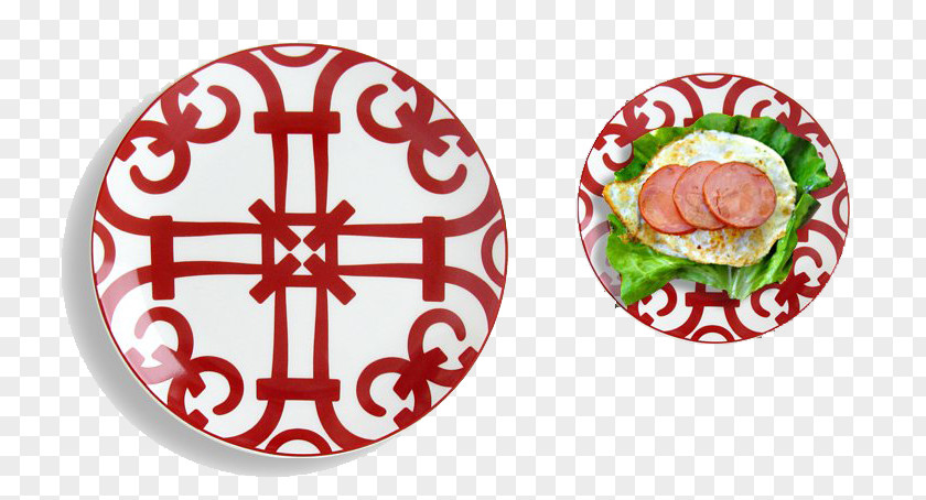 Red Pattern Plate Meal Tableware PNG