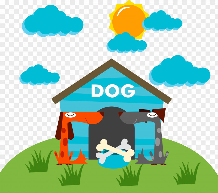 Flat Dog Couple Kennel Vector Doghouse Clip Art PNG