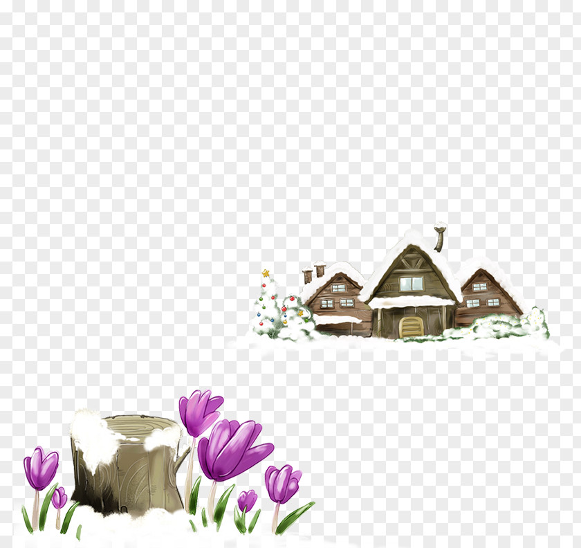 Flowers And Houses On Snow Laptop Winter High-definition Television Fairy Wallpaper PNG