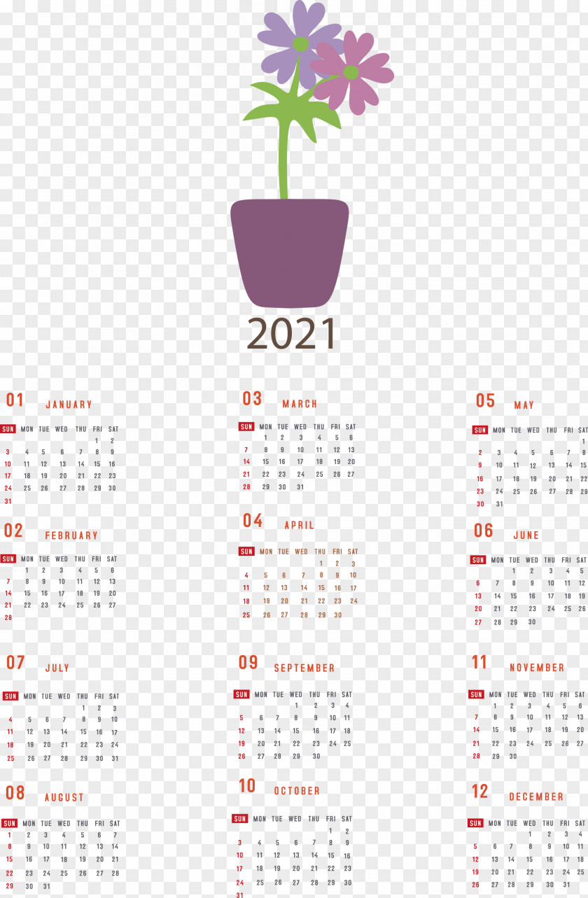 Printable 2021 Yearly Calendar PNG