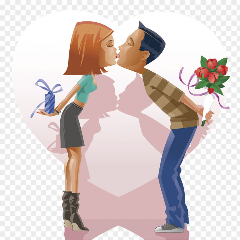 Vector Illustration, Two People Fall In Love And Kiss Each Other Illustration PNG