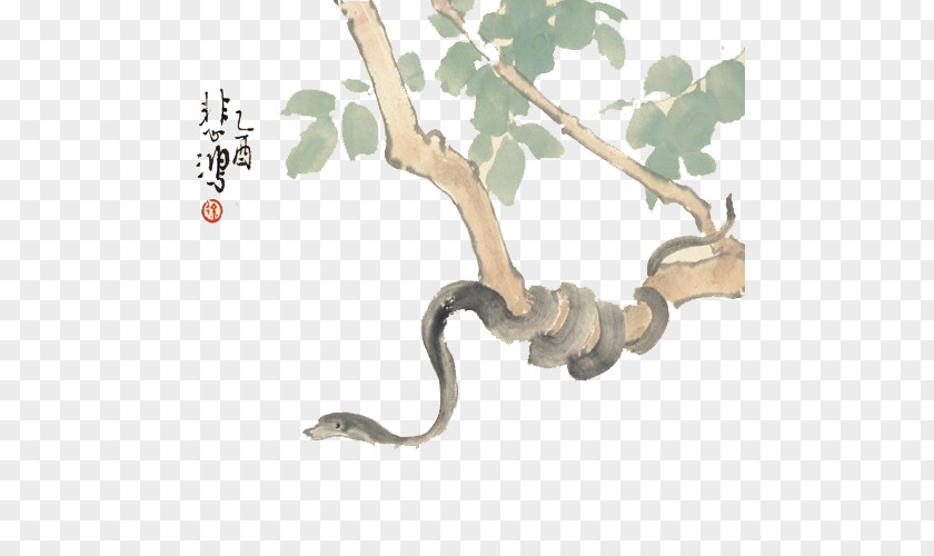 Snake Ink Wash Painting Chinese Zodiac Shan Shui PNG