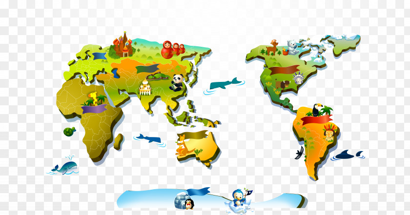 Cartoon Map Of The World Wall Bedroom Drawing Room Wallpaper PNG