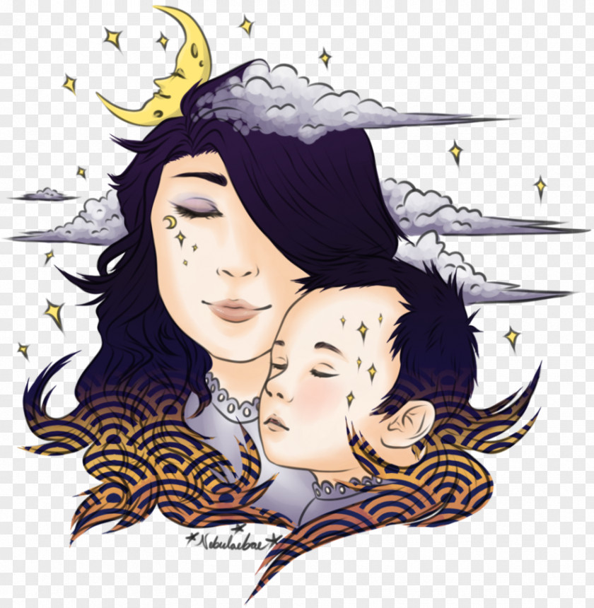 Love You To The Moon Black Hair Legendary Creature Animated Cartoon PNG