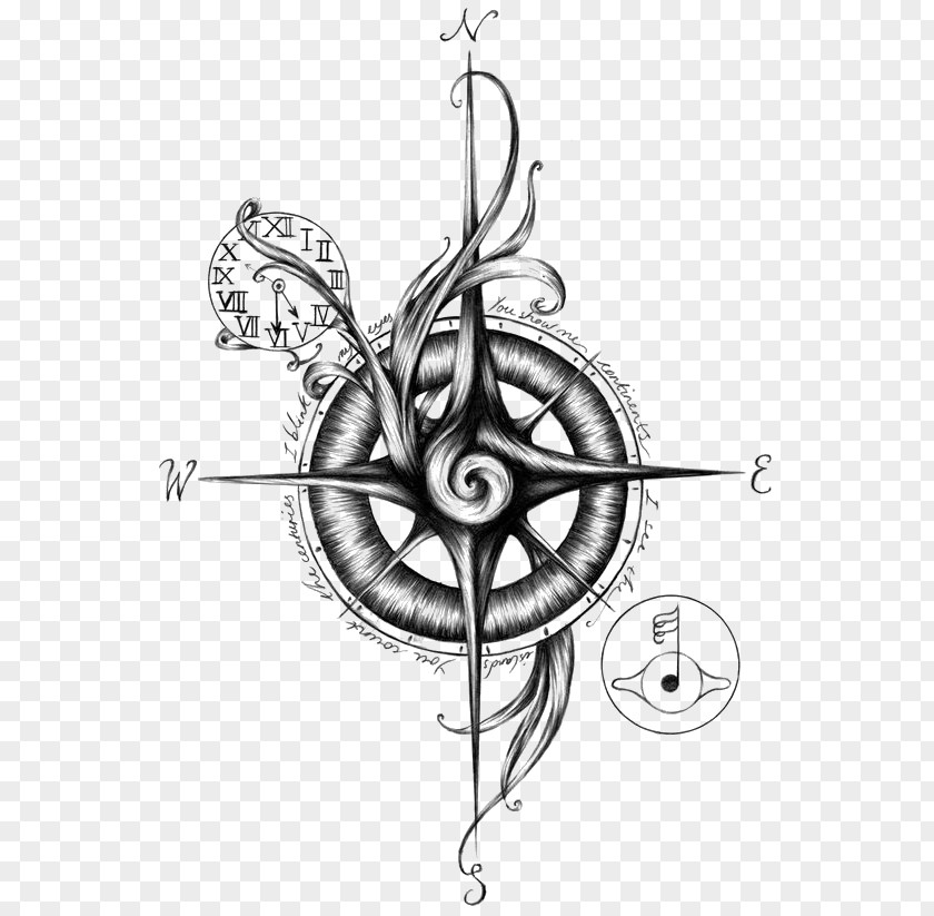 Retro Compass Sailor Tattoos Nautical Star Flash PNG