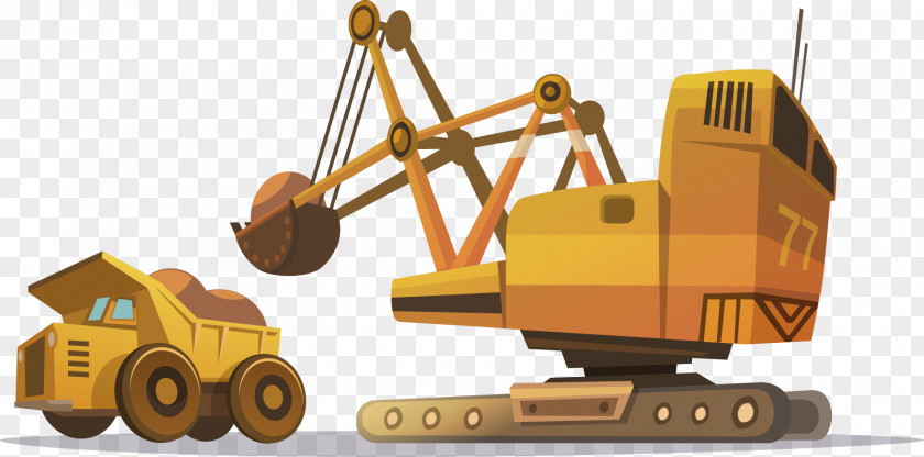 Vector Excavator Mining Cartoon Laborer Illustration PNG