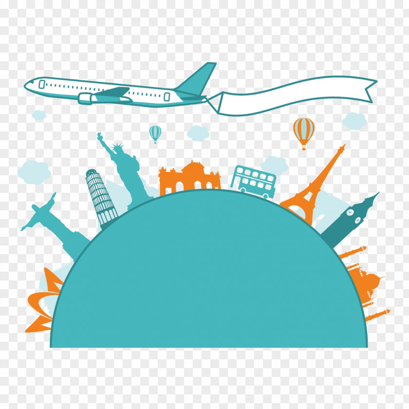 Cartoon Global Travel Airplane Flight Towel PNG
