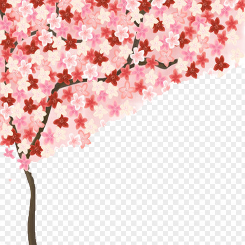 Dream Hand-painted Cherry Trees Buckle Free Material Paper Living Room Wall Wallpaper PNG