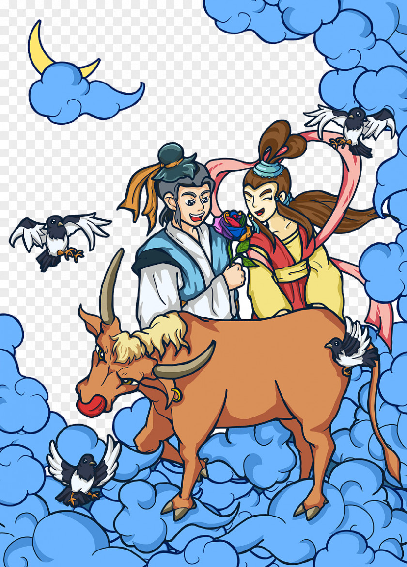 The Cowherd And Weaver Girl Qixi Festival PNG and the , fairy tale illustration clipart PNG