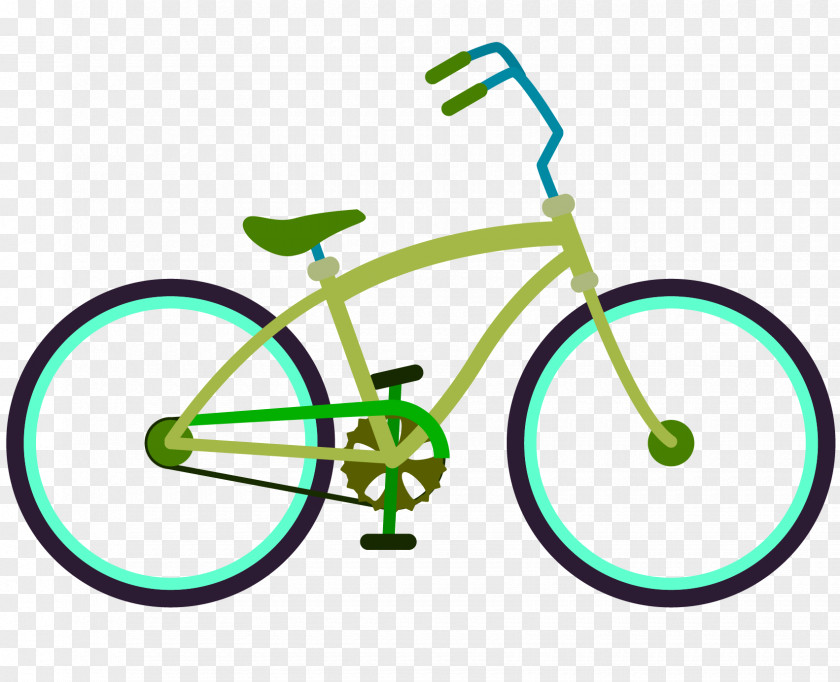 Vector Cartoon Green Public Bike Bicycle Wheel Frame Electra Company Derailleur Gears PNG