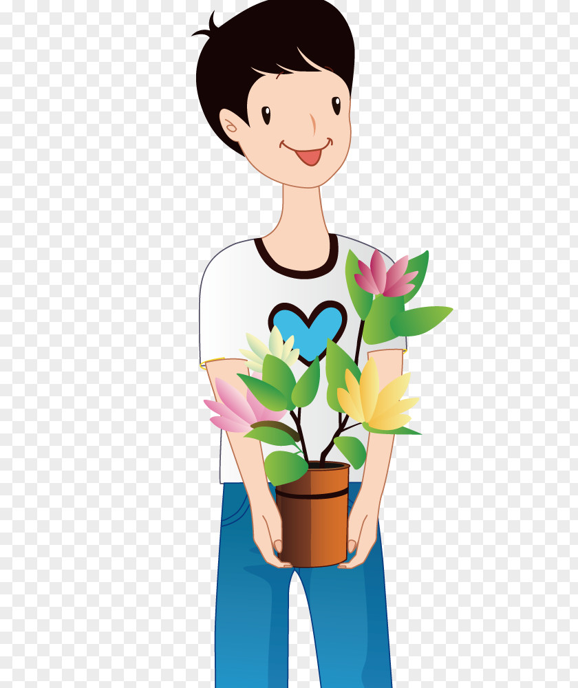 Boy Holding Potted PNG