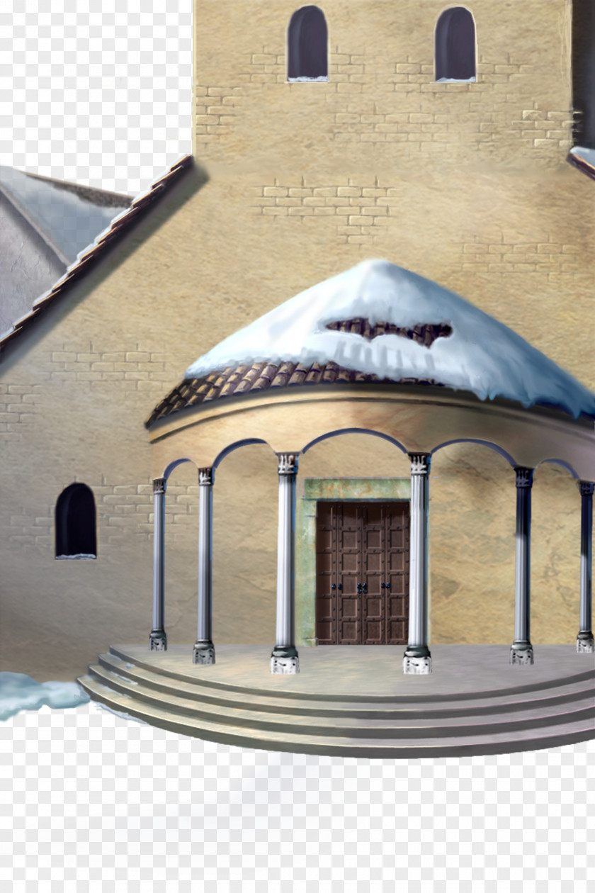Snow On The Classical European Front Hall Roof Animation PNG
